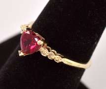 Romantic Heart Ruby and Diamond Ring in Yellow Gold