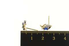 10K Yellow Gold Oval Syn. Sapphire Diamond Classic Stud Earrings