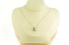 18K White Gold Sapphire Inset Crescent Moon Statement Pendant
