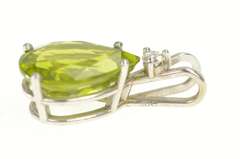 14K White Gold Pear Cut Peridot Diamond Accent Statement Pendant