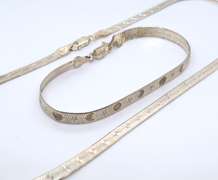 Vintage Italian 925 Sterling Silver Herringbone Necklace and Matching Bracelet