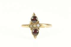 10K Yellow Gold Victorian Garnet Seed Pearl Ornate Statement Ring