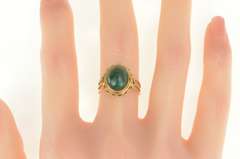 14K Yellow Gold Retro Oval Chrysocolla Cabochon Twist Trim Ring