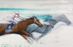 Siamak Etemadi Original Oil on Canvas "Horse Race"