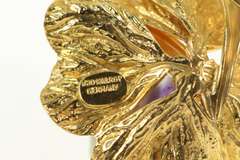 Gold Filled 3D Amethyst Inset Ornate Retro Flower Pin/Brooch