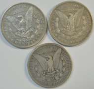 3 Key date 'S' Mint Morgan Silver Dollars: 1889-S, 1894-S, & 1896-S