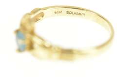 14K Yellow Gold Blue Topaz Heart Claddagh Traditional Celtic Ring