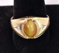 Stunning Men's Tiger's Eye and Diamond Ring in Yellow Gold