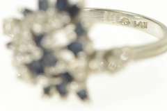 14K White Gold 1.55 Ctw Sapphire Diamond Swirl Retro Statement Ring