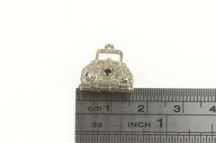 14K White Gold Sapphire Diamond Locket Purse Hand Bag Charm/Pendant