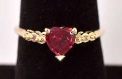 Romantic Heart Ruby and Diamond Ring in Yellow Gold