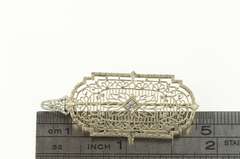 14K White Gold Art Deco Diamond Filigree Convertible Pendant/Pin
