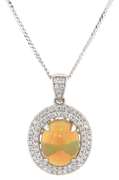 2.94 CTW Opal & Diamond Pendant Necklace in 14K