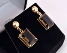 Marvelous Large Smokey Quartz Earrings in Yellow Gold