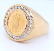 Magnificent Liberty Coin with Round Brilliant Cut Halo Diamond Ring