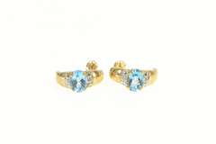 10K Yellow Gold Oval Blue Topaz Diamond Accent Curved Earrings