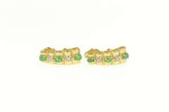 14K Yellow Gold Scalloped Diamond Emerald Statement Bar Earrings