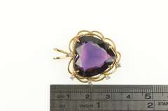 14K Yellow Gold Victorian Heart Amethyst Diamond Scalloped Pendant