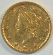 Lustrous nearly BU 1854 US Type One $1 Gold Piece. Nice