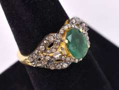 Fantastic 1.32CTW Natural Emerald & 1.10CTW Diamond Ring in Gold Plated Sterling Silver
