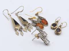 Group Lot of 4 Vintage 925 Sterling Silver Dangle Earrings