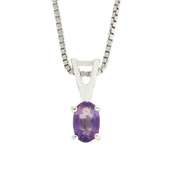 Sterling Silver Prong Set Genuine Amethyst Small Oval Pendant