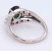 Vintage White Gold oval Green Sapphire and Single Cut Diamond Ring