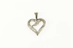 10K White Gold Baguette & Round Diamond Heart Love Charm/Pendant
