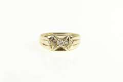 14K Yellow Gold 0.25 Ctw Diamond Squared Mens Retro Wedding Ring