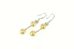 14K White Gold Champagne Pearl Diamond Dangle Statement Earrings