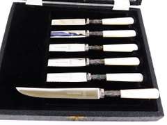 Antique English Sterling & Mother Of Pearl Fruit Knives