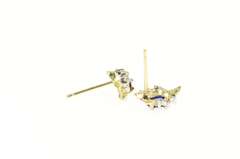 10K Yellow Gold Oval Syn. Sapphire Diamond Classic Stud Earrings