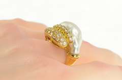 18K Yellow Gold 1.60 Ctw Pave Diamond Baroque Pearl Ring