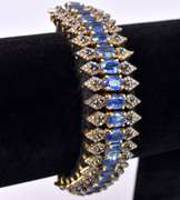 Ravishing 17.00CTW Genuine Kyanite, 2.00CTW Blue Sapphire, and 4.00CTW Diamond Bracelet in Gold Plated Sterling Silver