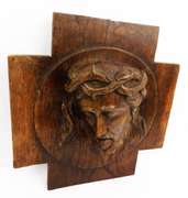French Carved Wood Cross & Jesus Wall Plaque