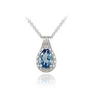 Sterling Silver 1.5ct London Blue Topaz & Diamond Accent Teardrop Necklace