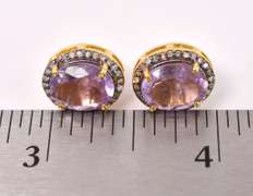 Precious 4.00CTW Amethyst & 0.50CTW Diamond Earrings in Gold Plated Sterling Silver