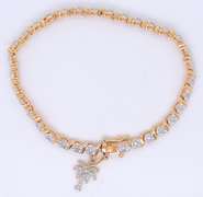 925 Sterling Silver over Gold Plated Cubic Zirconia Bracelet with Palm Tree Charm