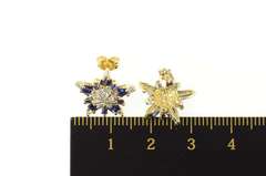 14K Yellow Gold 1.00 Ctw Diamond Sapphire Snow Flake Star Earrings