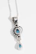 .925 Sterling Silver Pendant w/ Blue Topaz & Amethyst Gem Stones 50mm x 15mm