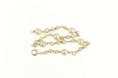 14K Yellow Gold Pearl Beaded Chain Link Classic Statement Bracelet