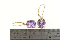 14K Yellow Gold Retro Oval Amethyst Dangle Drop Statement Earrings