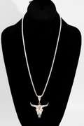 .925 Sterling Silver Long Horn Bull Pendant 56mm x 46mm