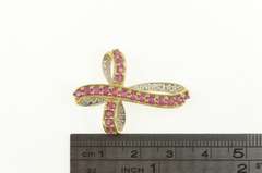 10K Yellow Gold Ruby Encrusted Diamond Accent Loop Cross Pendant
