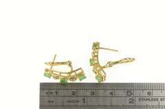 14K Yellow Gold Scalloped Diamond Emerald Statement Bar Earrings
