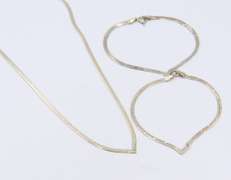 Set of Vintage Italian 925 Sterling Silver V Necklace with Matching 2 Bracelets