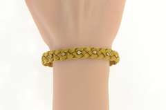 14K Yellow Gold 1950's Diamond Plait Braid Woven Chain Bracelet