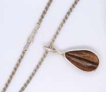 Vintage 925 Sterling Silver Tiger Eye Pendant on Rope Chain Necklace