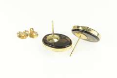 14K Yellow Gold Oval Smoky Quartz Panda Bamboo Motif Earrings