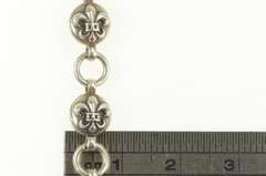Sterling Silver Fleur De Lis Chain Link Ornate Anklet Bracelet